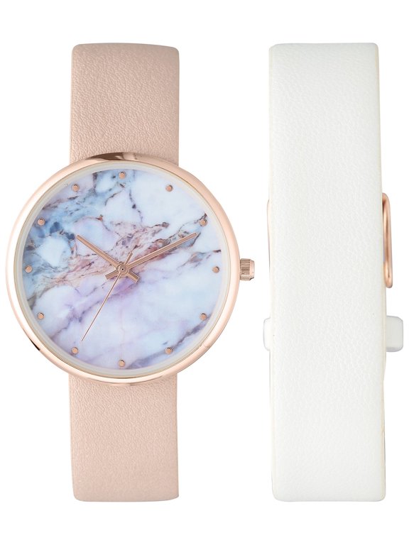 Pink & White Interchangeable Strap Watch (Pink)