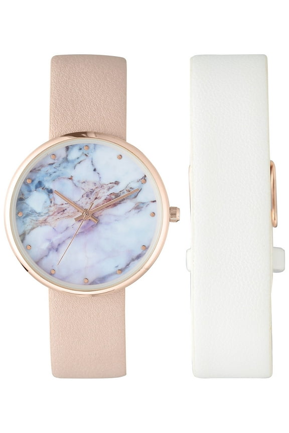 Pink & White Interchangeable Strap Watch (Pink)
