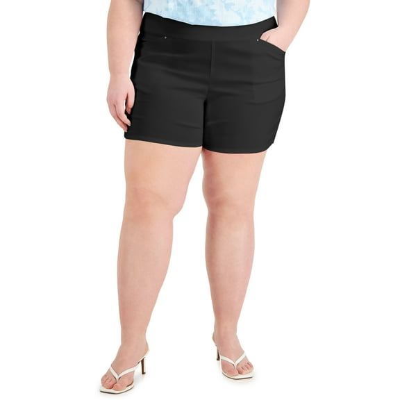 INC International Concepts Plus Size Bengaline Shorts Deep Black 28W