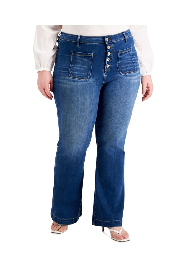 Plus Size Button Fly Flare Jeans Dark Indigo 28W