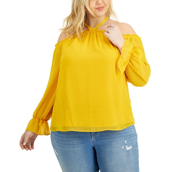 INC International Concepts Plus Size Cold Shoulder Blouse Roasted Squash 0X