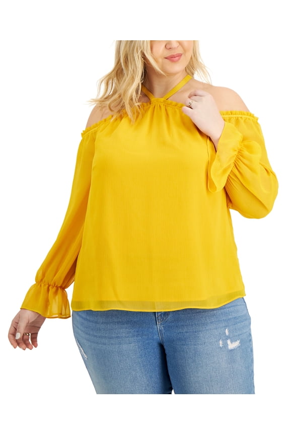 Plus Size Cold Shoulder Blouse Roasted Squash 1X