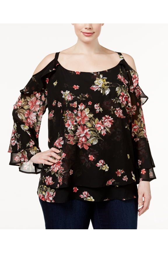 Plus Size Cold Shoulder Top Fleeting Floral 2X