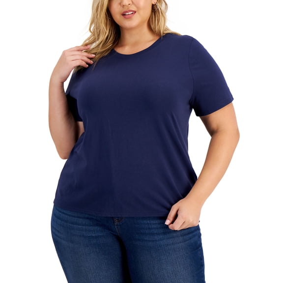 INC International Concepts Plus Size Cotton T-Shirt Indigo Sea 0X