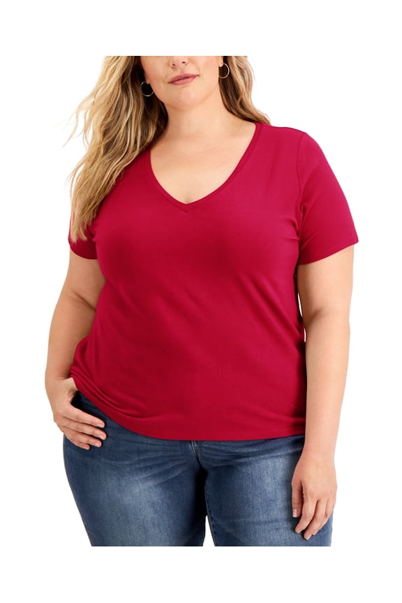 Plus Size Cotton V Neck Top Cherry Candy 0X