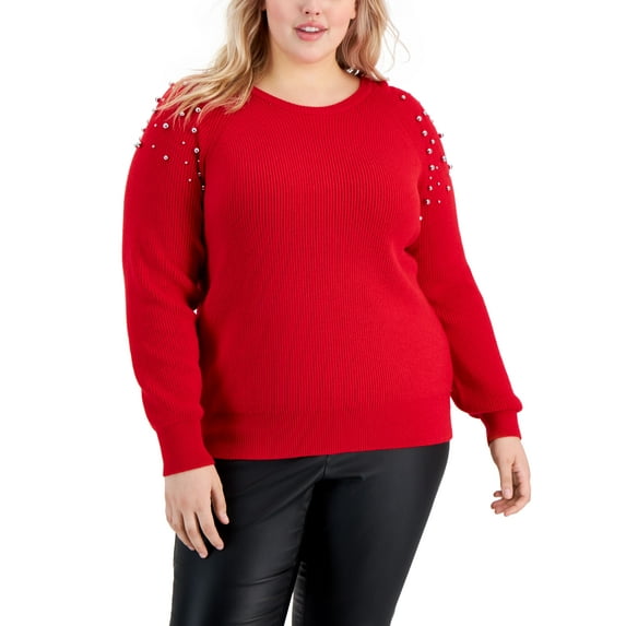 INC International Concepts Plus Size Embellished Sweater Real Red 4X