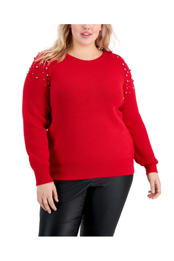 Plus Size Embellished Sweater Real Red 4X