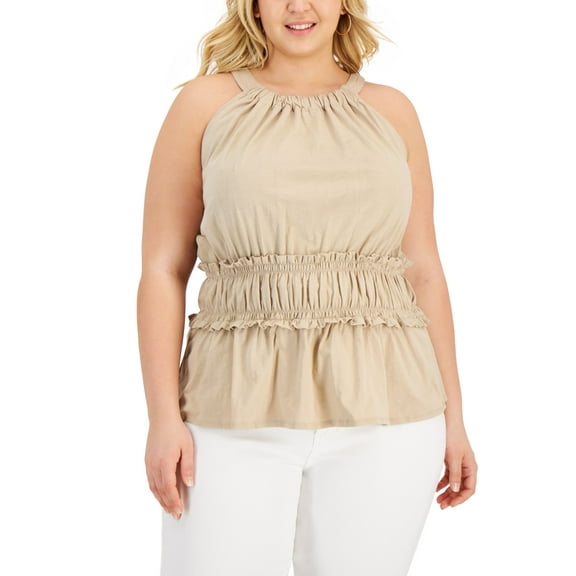 INC International Concepts Plus Size Gathered Waist Halter Top Toasted Twine 1X