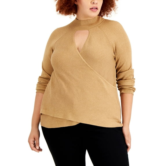 INC International Concepts Plus Size Keyhole Turtleneck Wrap Sweater Heather Ginger 1X