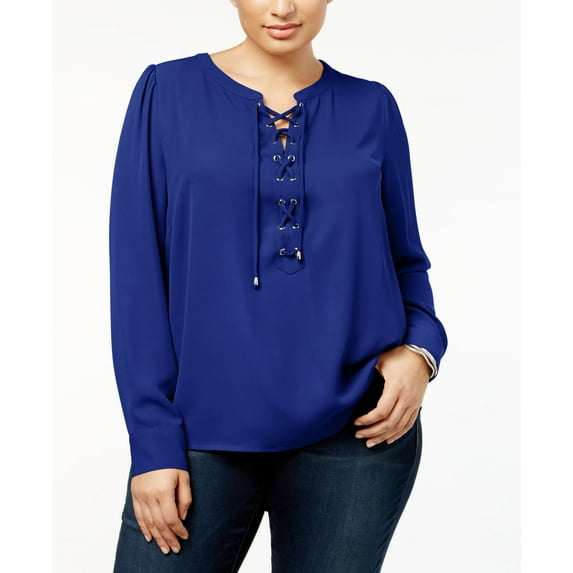INC International Concepts Plus Size Lace-Up Blouse (Iris Glow, 3X)