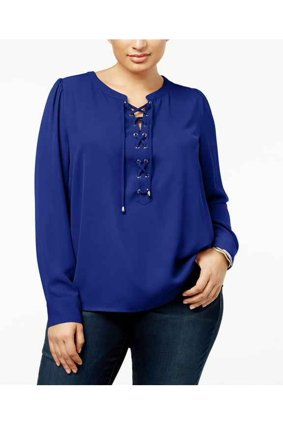 Plus Size Lace-Up Blouse (Iris Glow, 3X)