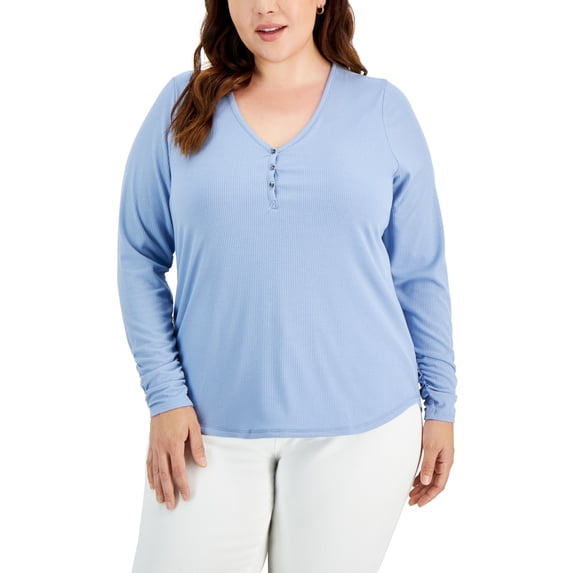 INC International Concepts Plus Size Lightweight Ribbed Henley Top Monaco 2X