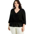 thumbnail image 1 of INC International Concepts Plus Size Mesh Peplum Top Deep Black 3X, 1 of 1