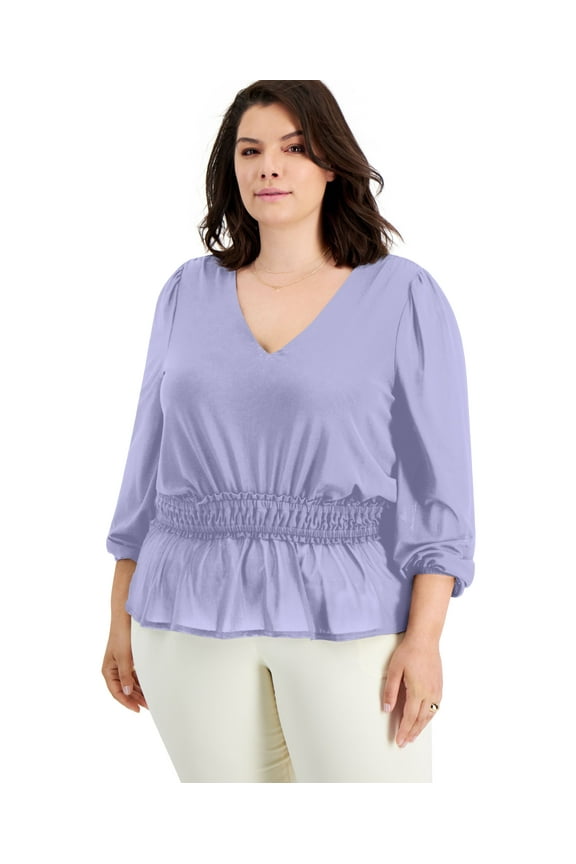 Plus Size Mesh Peplum Top Light Amethyst 4X
