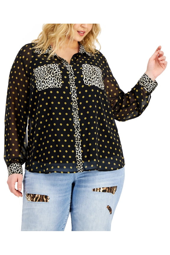 Plus Size Mixed Print Shirt Junior Dot 3X