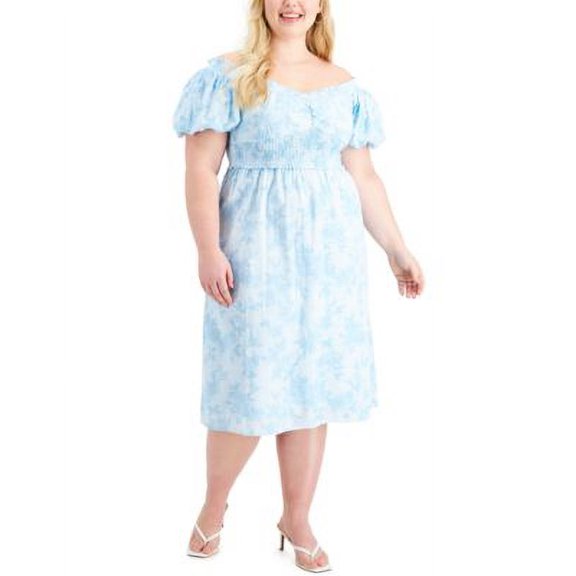 INC International Concepts Plus Size Off The Shoulder Printed Midi Dress Jolene Floral 0X