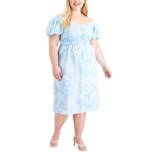 INC International Concepts Plus Size Off The Shoulder Printed Midi Dress Jolene Floral 3X