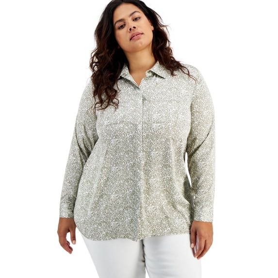 INC International Concepts Plus Size Paisley Print Shirt Peri Paisley 0X