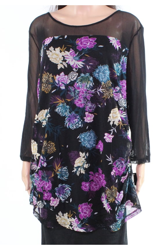 International Concepts Plus Size Printed Illusion Top Estella Floral 2XL