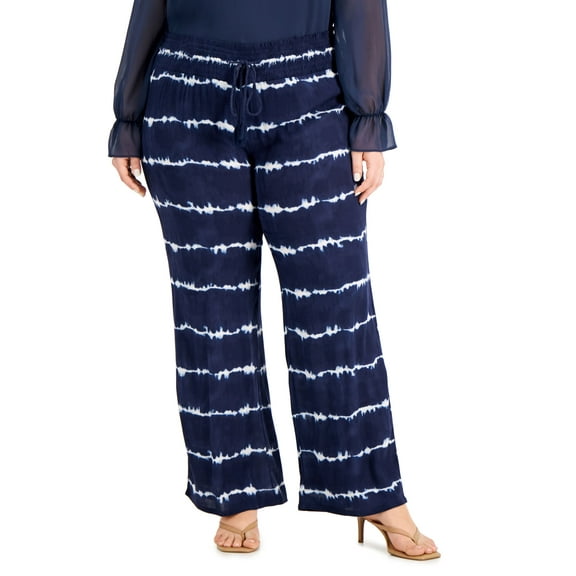 INC International Concepts Plus Size Printed Smocked Waist Pull On Crinkle Gauze Pants Fiona Dye 0X