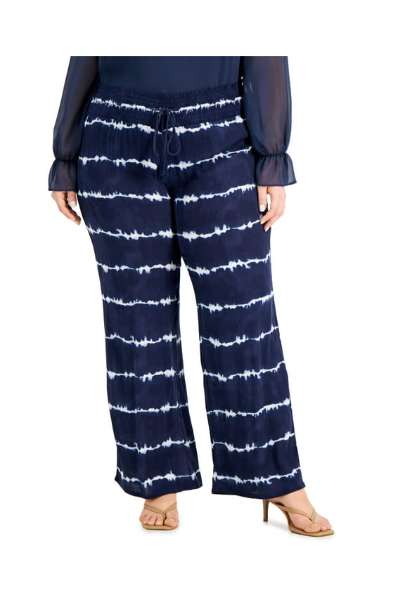 Plus Size Printed Smocked Waist Pull On Crinkle Gauze Pants Fiona Dye 0X