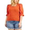 thumbnail image 1 of INC International Concepts Plus Size Puff Sleeve Smocked Top Summer Fig 3X, 1 of 1