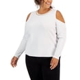 thumbnail image 1 of INC International Concepts Plus Size Ribbed Chain Trim Cold Shoulder Top Bright White 2X, 1 of 1