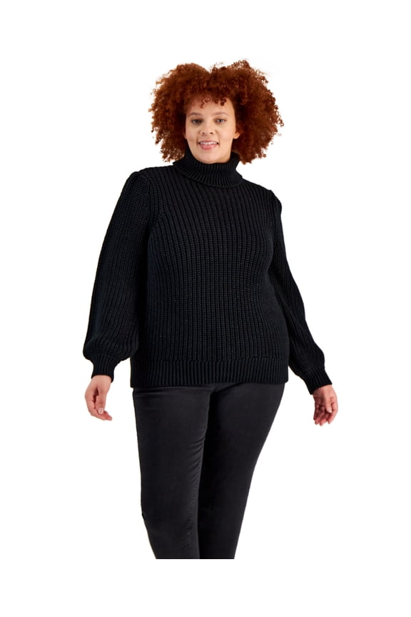 Plus Size Ribbed Turtleneck Sweater Black Shine 1X