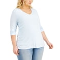 thumbnail image 1 of INC International Concepts Plus Size Ribbed V Neck Top Blue Sky 2X, 1 of 1