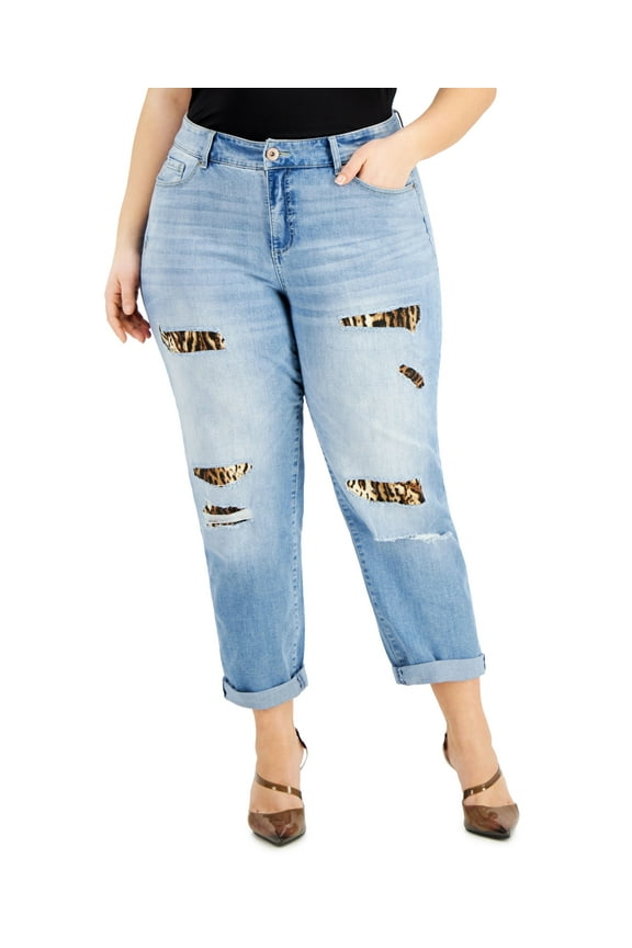 Plus Size Rip Repair Boyfriend Jeans Riley Wash 28W