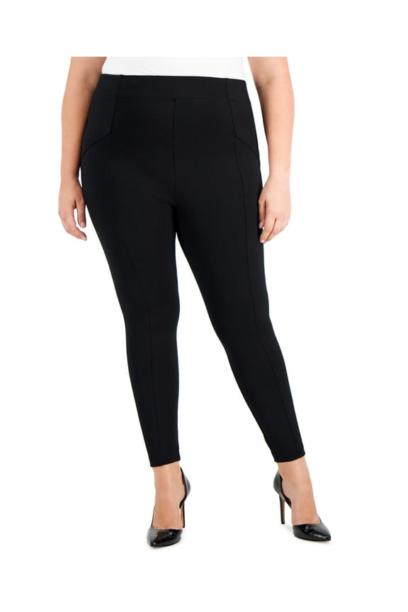 Plus Size Seam Detail Skinny Ponte Pants Deep Black 0X