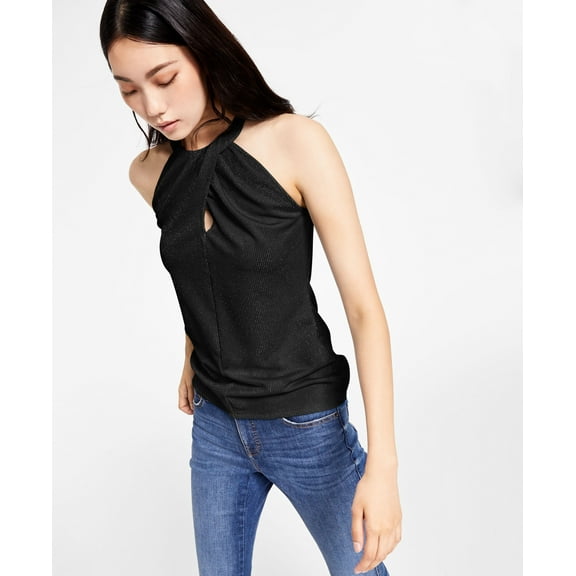 INC International Concepts Plus Size Shimmering Halter Top Deep Black 4X