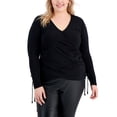 thumbnail image 1 of INC International Concepts Plus Size Side Ruched Top Deep Black 0X, 1 of 1