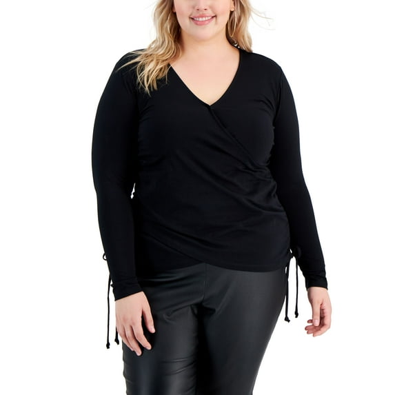 INC International Concepts Plus Size Side Ruched Top Deep Black 0X