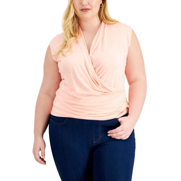 INC International Concepts Plus Size Sleeveless Surplice Top First Blush 2X