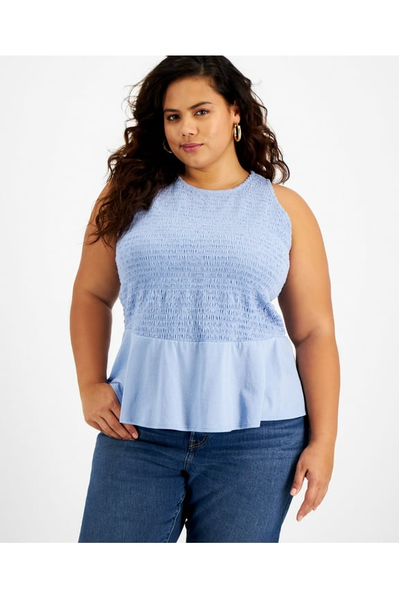 Plus Size Smocked Peplum Top Monaco 0X