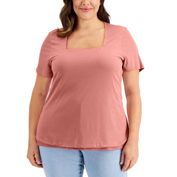INC International Concepts Plus Size Square Neck Ribbed Top First Blush 2X