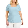 thumbnail image 1 of INC International Concepts Plus Size Square Neck Ribbed Top Ribbed T Blue Sky 3X, 1 of 1