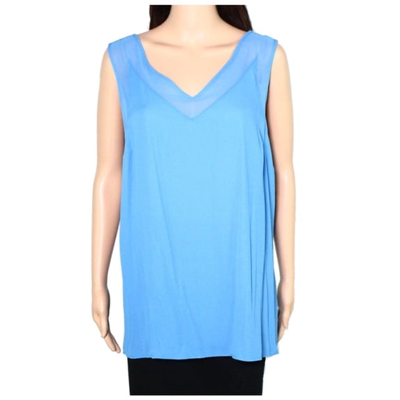 INC Womens Top Lyric Plus Tank V-Neck Sheer-Trim Solid Blue 0X