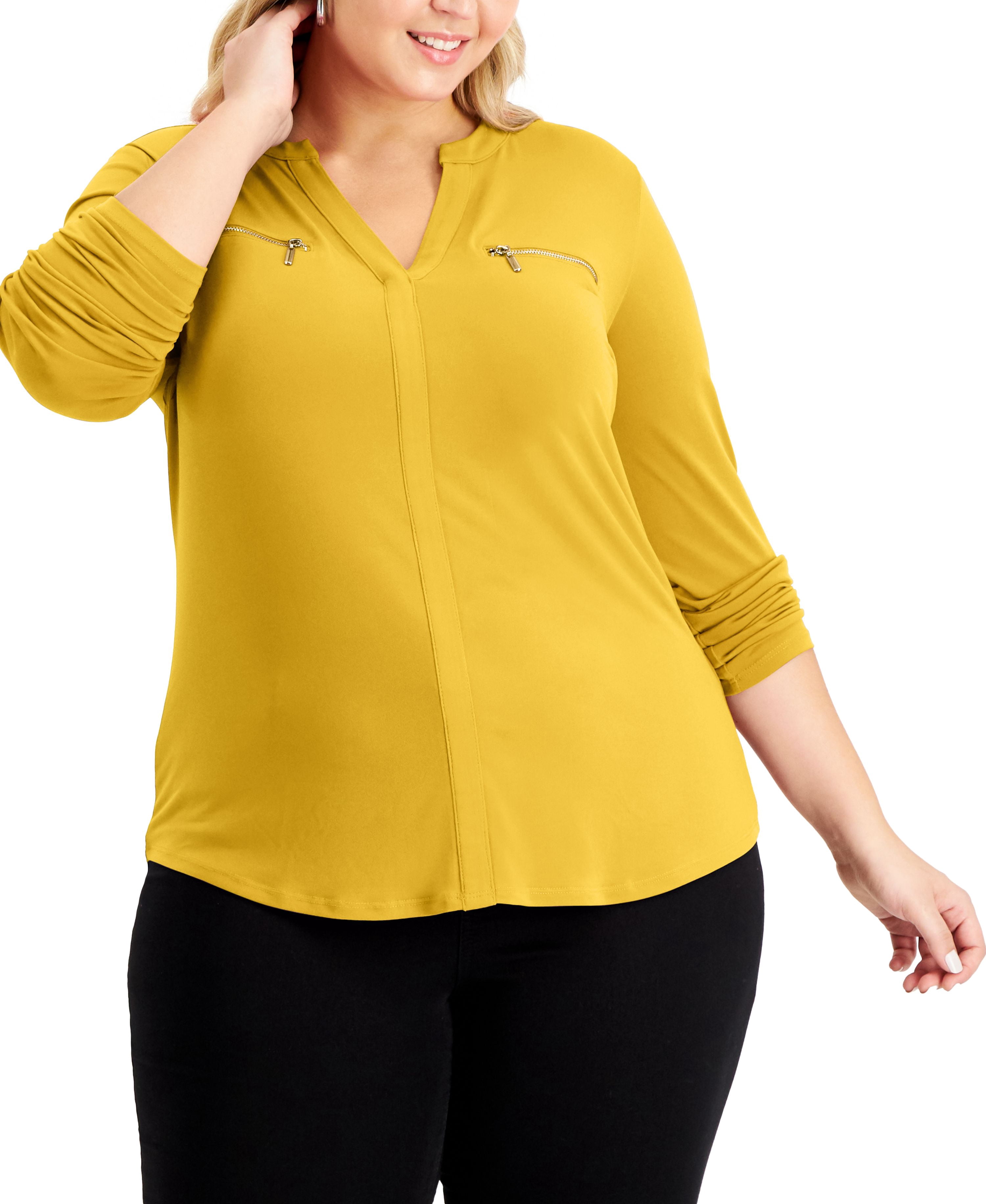 INC International Concepts Plus Size Zip Pocket Top Maize Yellow 1X ...