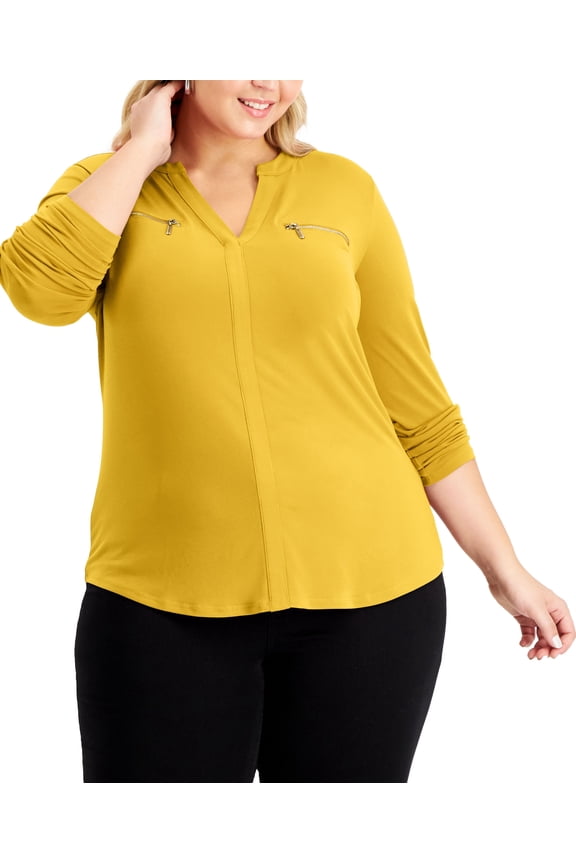 Plus Size Zip Pocket Top Maize Yellow 2X