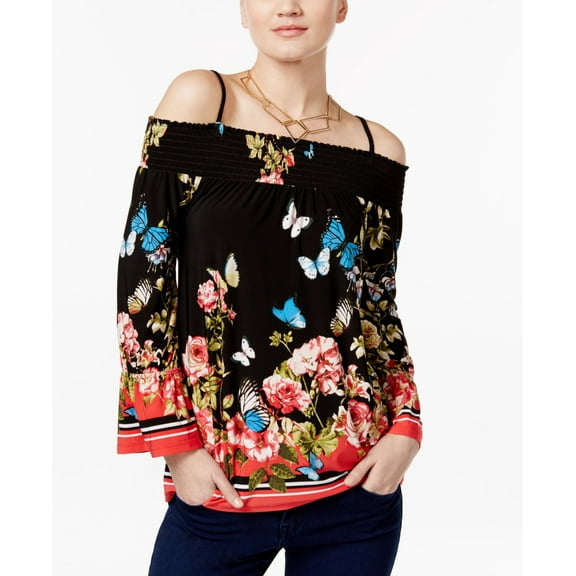 INC International Concepts Printed Cold Shoulder Top Butterfly L