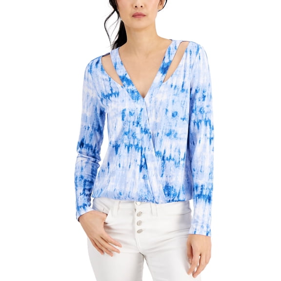 INC International Concepts Printed Cutout Surplice Top Julia Dye A M