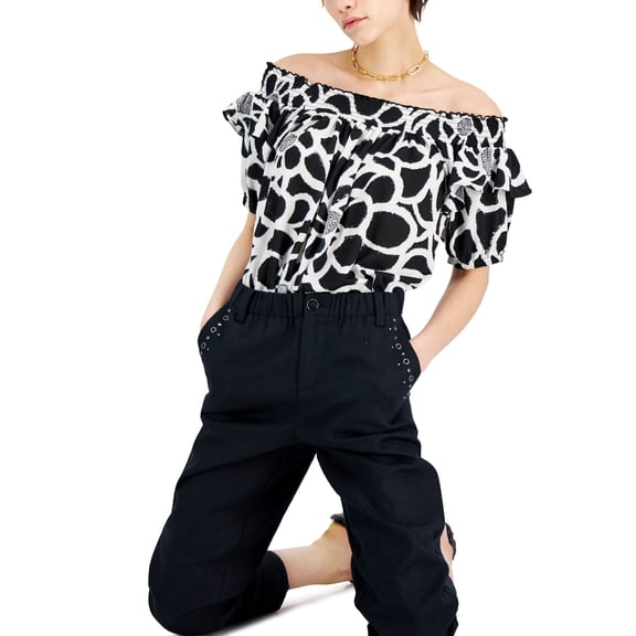 INC International Concepts Printed Off The Shoulder Top Orla Garden B M