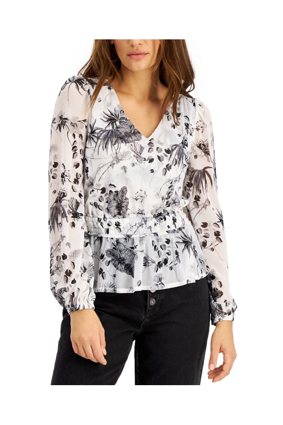 Printed Peplum Mesh Top Raina Blooms A S