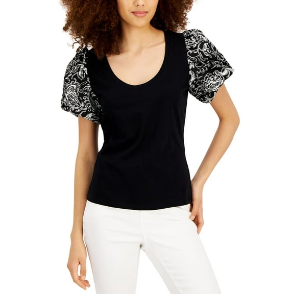 INC International Concepts Printed Puff Sleeve Cotton Top Katia Garden C XS