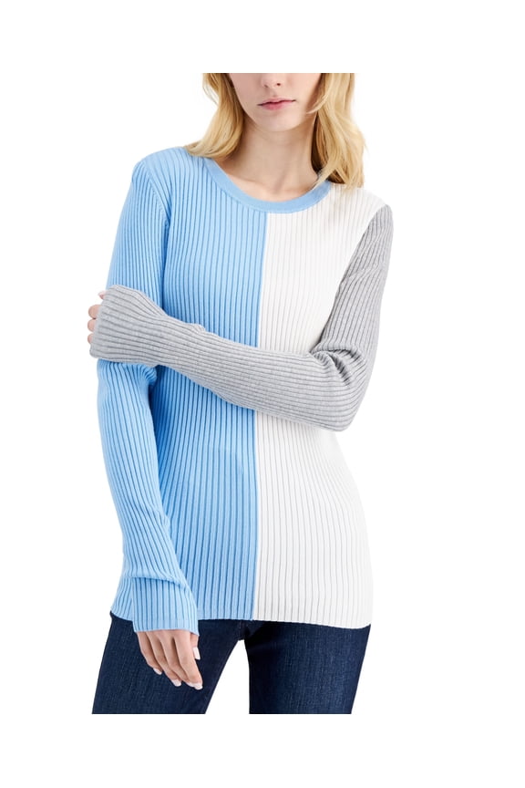 Ribbed Colorblocked Sweater Pretty Periwinkle L