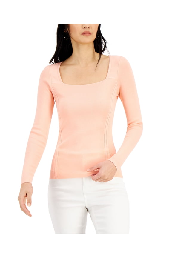 Ribbed Knit Square Neck Sweater First Blush 2XL