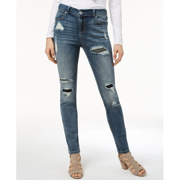 INC International Concepts Rip-and-Repair Skinny Jeans (Maritime Wash, 16)