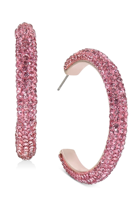 Rose Gold-Tone Medium Rhinestone-Wrapped C-Hoop Earrings,Pink, 1.66